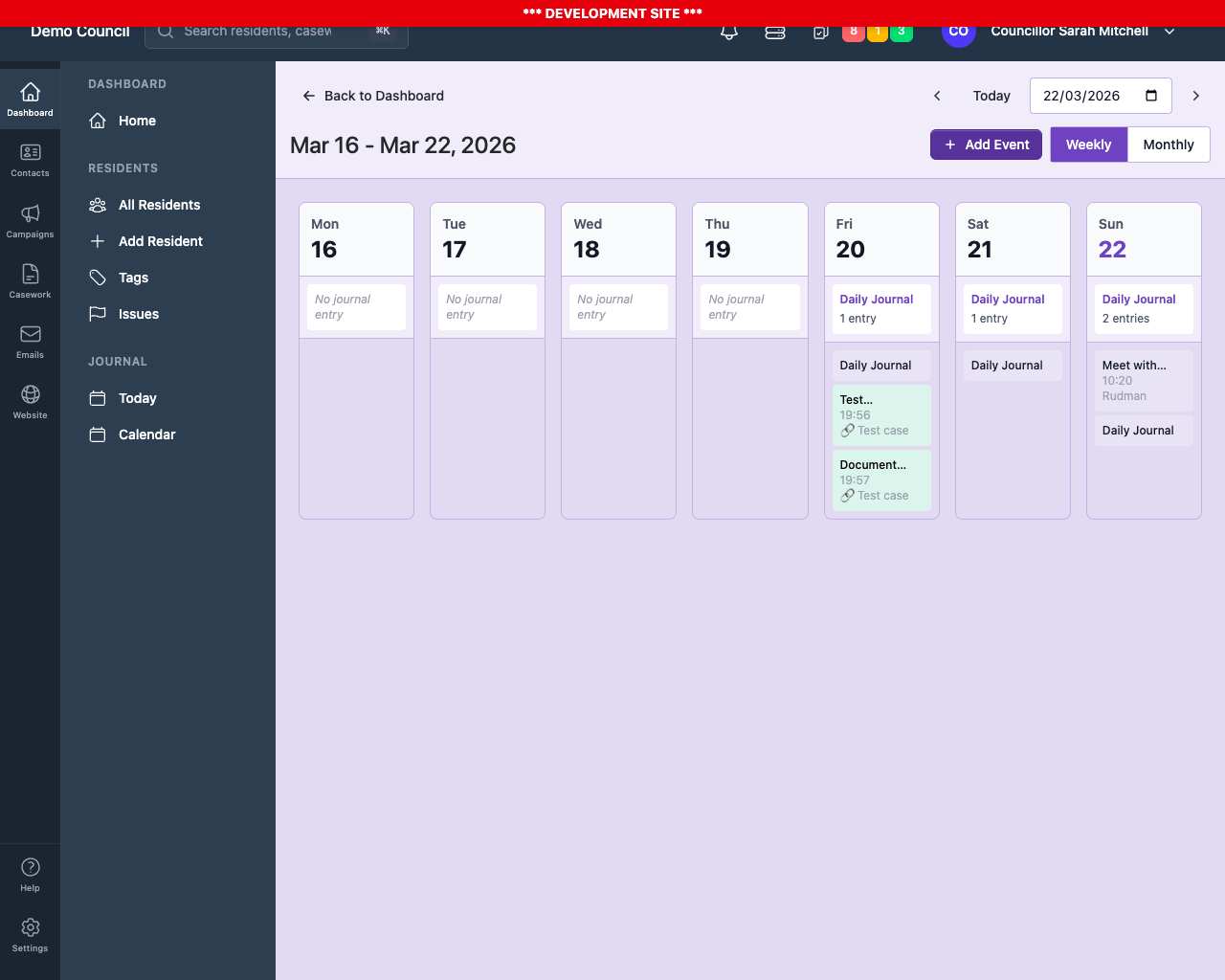 Journal Calendar View
